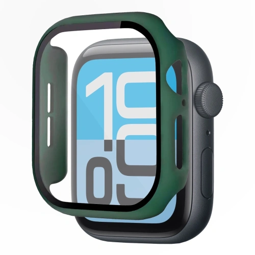 Etui ze szkłem do zegarka Bizon Case+Glass Watch do Apple Watch SE 3 / SE 2 / SE / 6 / 5 / 4 40mm matowe ciemnozielone