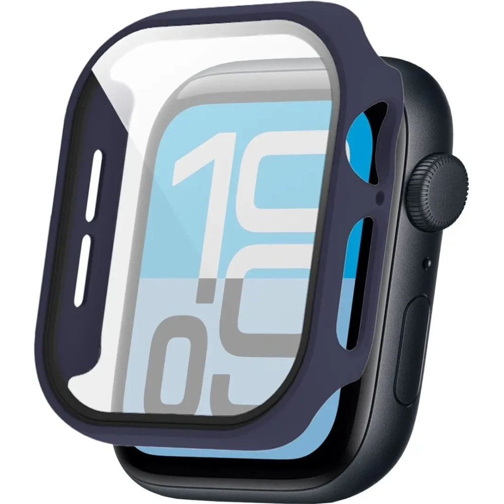 Etui ze szkłem do zegarka Bizon Case+Glass Watch do Apple Watch SE 3 / SE 2 / SE / 6 / 5 / 4 40mm matowe granatowe