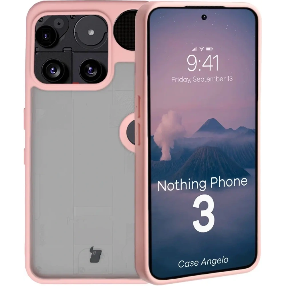 Etui Bizon Case Angelo do Nothing Phone (3) półprzezroczyste z jasnoróżową ramką