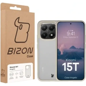 Etui Bizon Case Angelo do Xiaomi 15T półprzezroczyste z beżową ramką