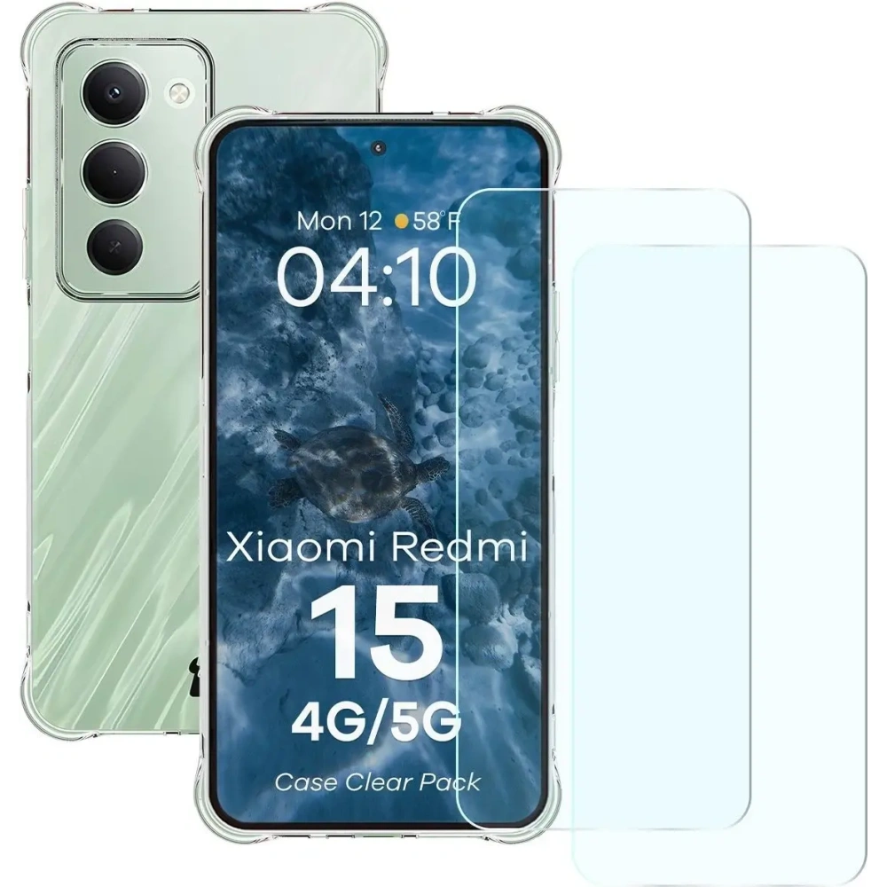 Elastyczne etui + 2x szkło hartowane Bizon Case Clear Pack do Xiaomi Redmi 15 4G / 5G