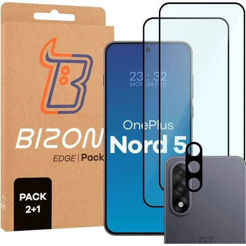 2x Szkło + szybka na aparat Bizon Edge Pack do OnePlus Nord 5