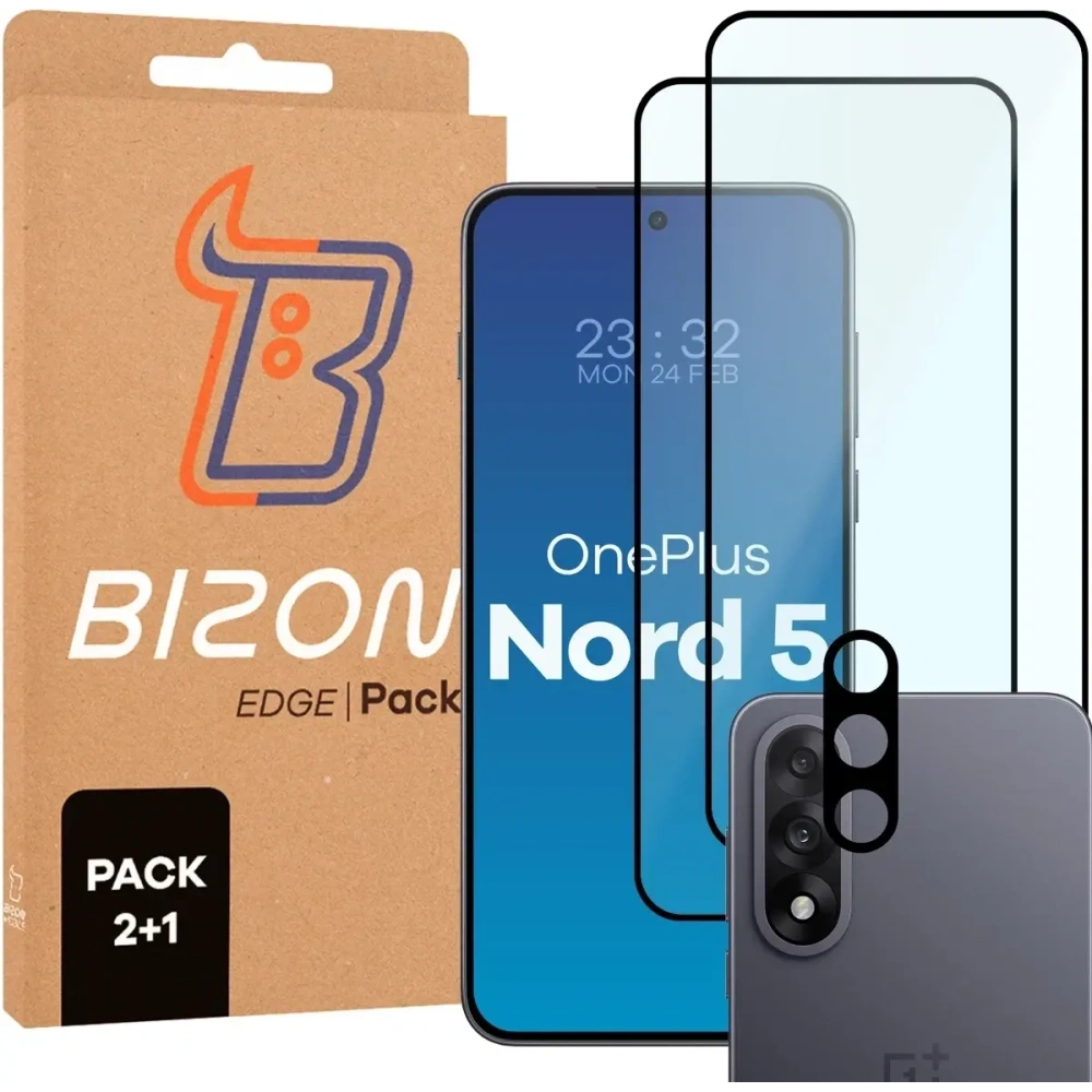 2x Szkło + szybka na aparat Bizon Edge Pack do OnePlus Nord 5