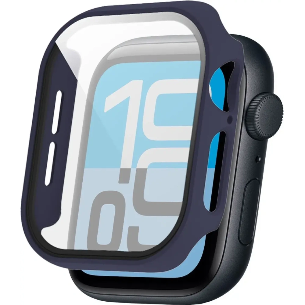 Etui ze szkłem do zegarka Bizon Case+Glass Watch do Apple Watch SE 3 / SE 2 / SE / 6 / 5 / 4 44mm matowe granatowe