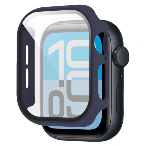 Etui ze szkłem do zegarka Bizon Case+Glass Watch do Apple Watch SE 3 / SE 2 / SE / 6 / 5 / 4 44mm matowe granatowe
