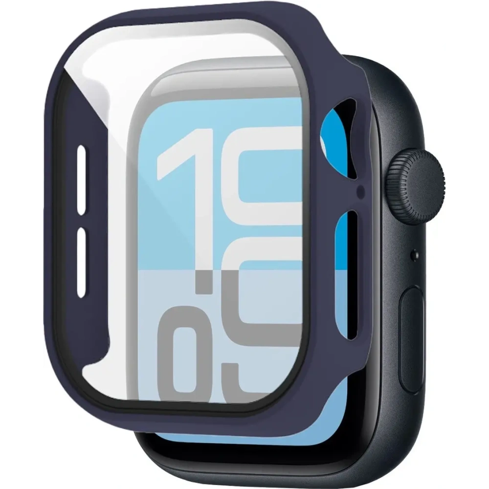Etui ze szkłem do zegarka Bizon Case+Glass Watch do Apple Watch SE 3 / SE 2 / SE / 6 / 5 / 4 44mm matowe granatowe