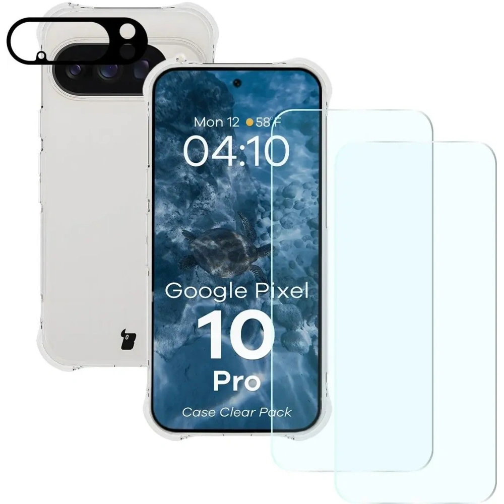 Etui + 2x szkło hartowane + szkiełko na obiektyw Bizon Case Clear Pack do Google Pixel 10 Pro