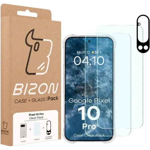 Etui + 2x szkło hartowane + szkiełko na obiektyw Bizon Case Clear Pack do Google Pixel 10 Pro