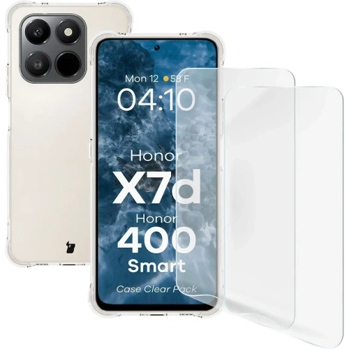 Elastyczne etui + 2x folia na ekran Bizon Case Clear Pack do Honor X7d / Honor 400 Smart