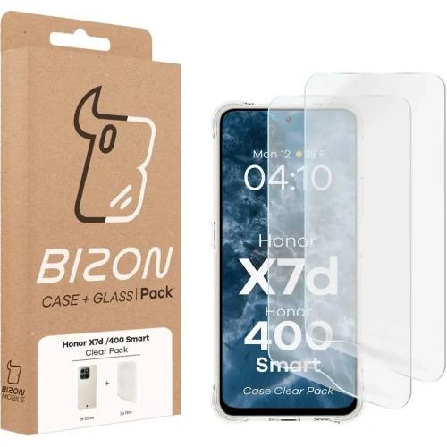 Elastyczne etui + 2x folia na ekran Bizon Case Clear Pack do Honor X7d / Honor 400 Smart