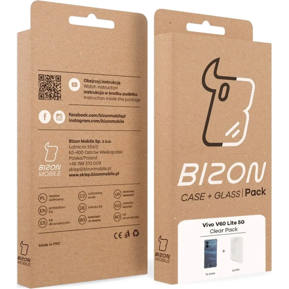 Elastyczne etui + 2x folia na ekran Bizon Case Clear Pack do Vivo V60 Lite 5G