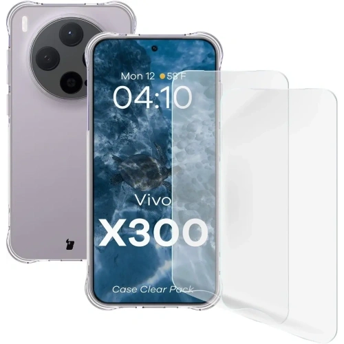 Elastyczne etui + 2x folia na ekran Bizon Case Clear Pack do Vivo X300