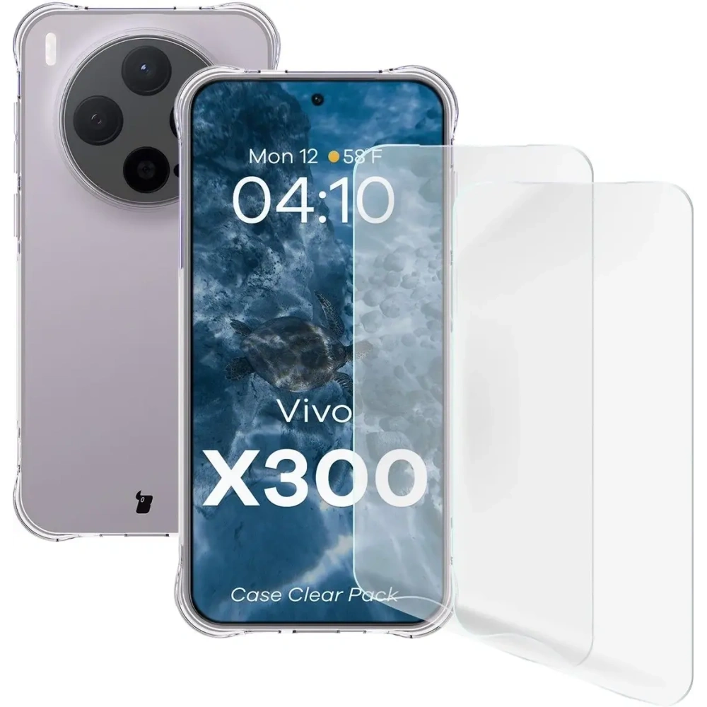 Elastyczne etui + 2x folia na ekran Bizon Case Clear Pack do Vivo X300