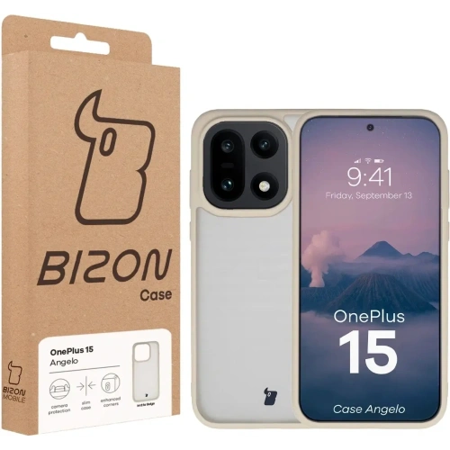 Etui Bizon Case Angelo do OnePlus 15 półprzezroczyste z beżową ramką