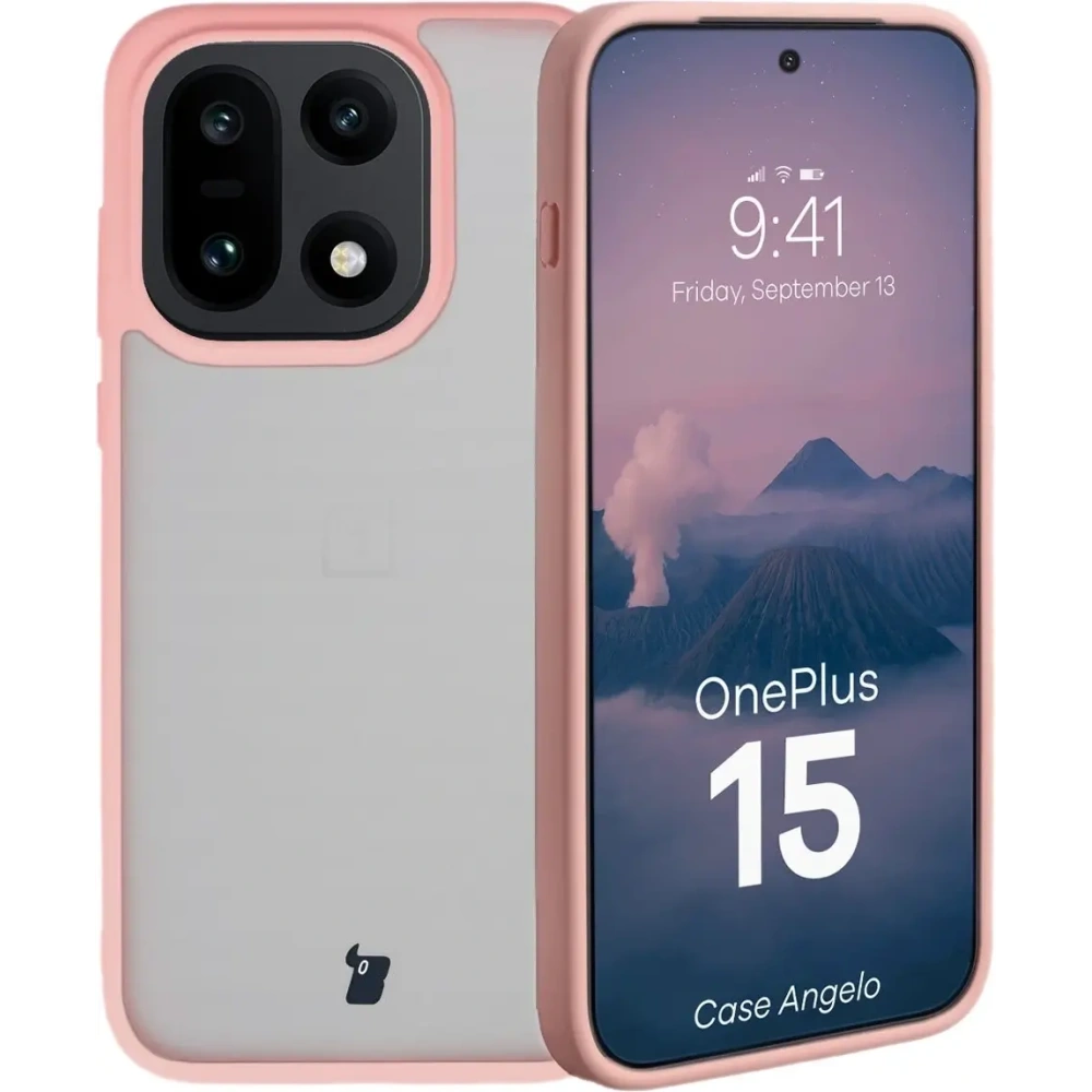 Etui Bizon Case Angelo do OnePlus 15 półprzezroczyste z jasnoróżową ramką
