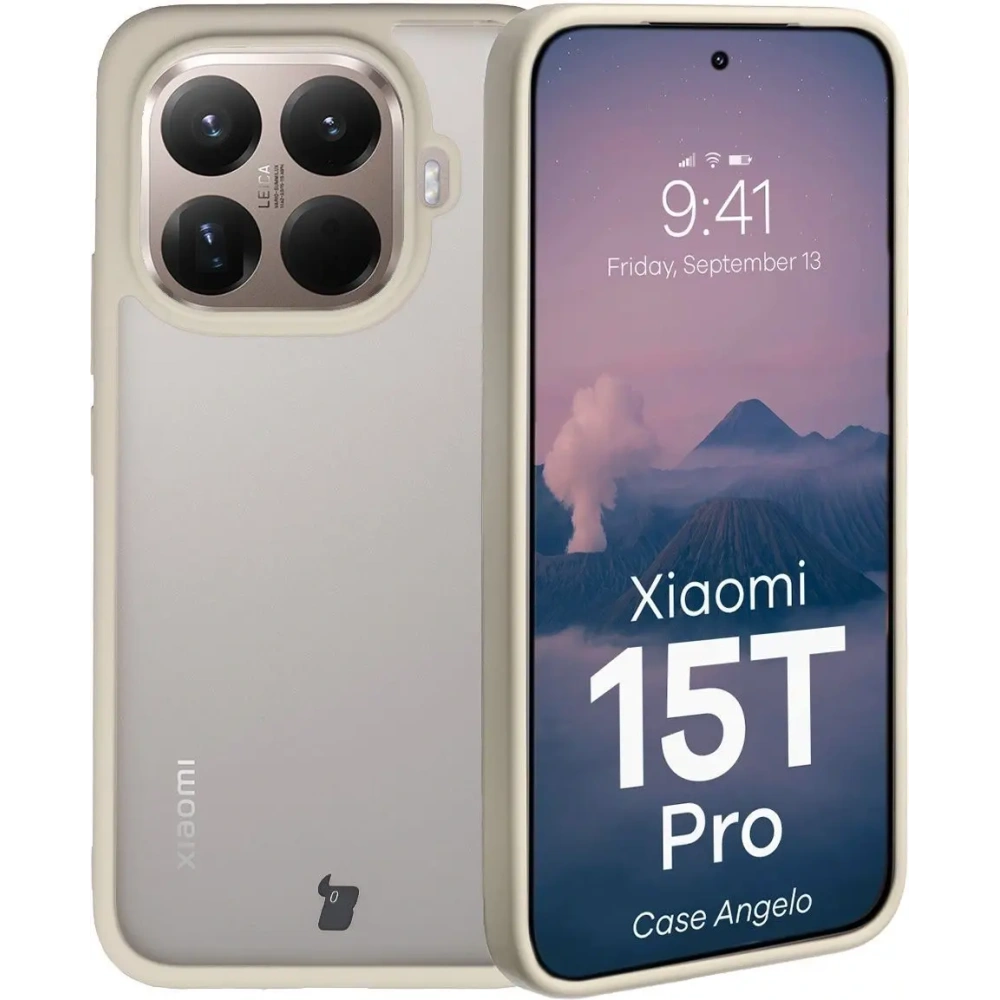 Etui Bizon Case Angelo do Xiaomi 15T Pro półprzezroczyste z beżową ramką