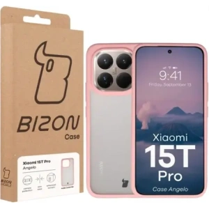 Etui Bizon Case Angelo do Xiaomi 15T Pro półprzezroczyste z jasnoróżową ramką