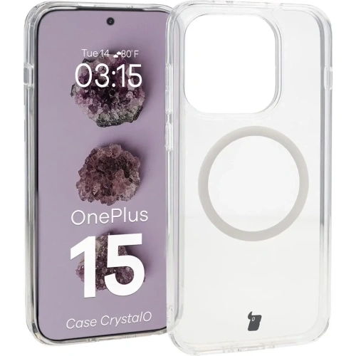 Etui z pierścieniem magnetycznym Bizon Case CrystalO do OnePlus 15 przezroczyste