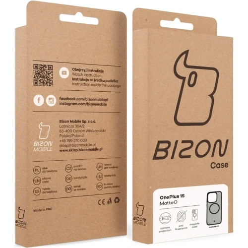 Etui z pierścieniem magnetycznym Bizon Case MatteO do OnePlus 15 przydymione-czarne