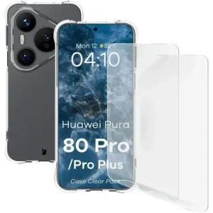 Elastyczne etui + 2x folia na ekran Bizon Case Clear Pack do Huawei Pura 80 Pro / Pro+ Plus