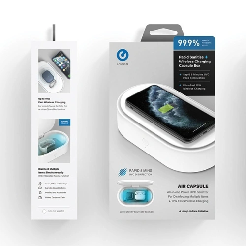 Kup LYFRO Air Capsule sterilizator UV-C cu încărcare inductivă de 10W alb/white - UNIQ230WHT - {ean13} - Sklep Home Screen