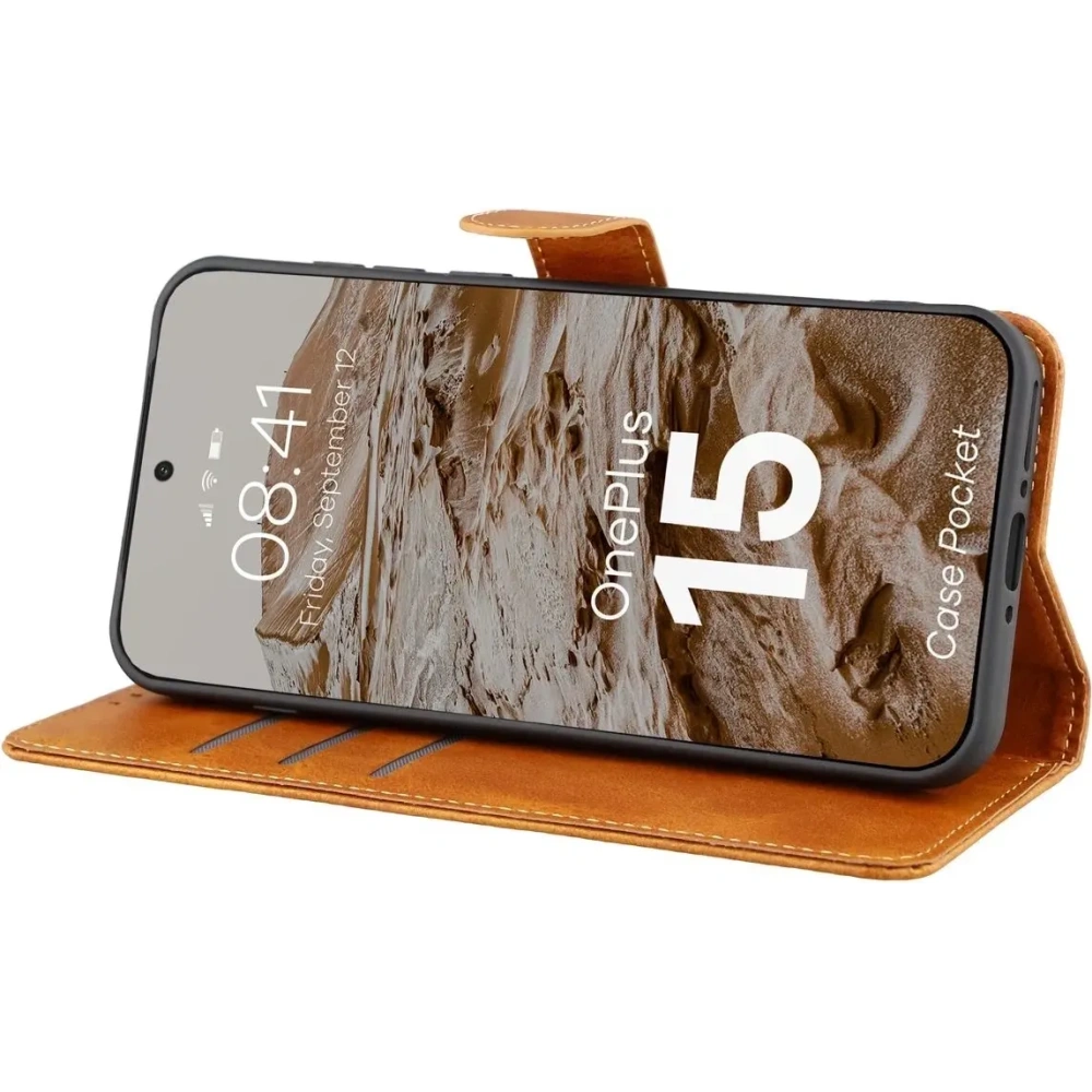 Etui z klapką Bizon Case Pocket do OnePlus 15 brązowe