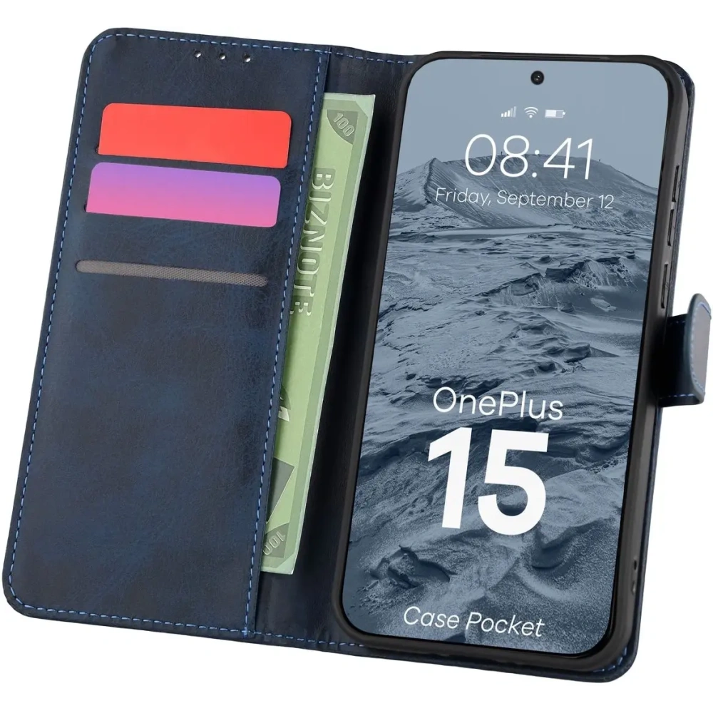 Etui z klapką Bizon Case Pocket do OnePlus 15 granatowe