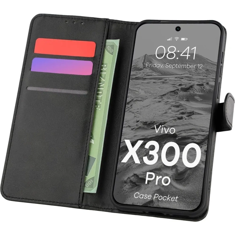 Etui z klapką Bizon Case Pocket do Vivo X300 Pro czarne