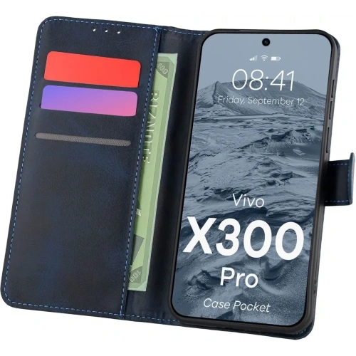 Etui z klapką Bizon Case Pocket do Vivo X300 Pro granatowe