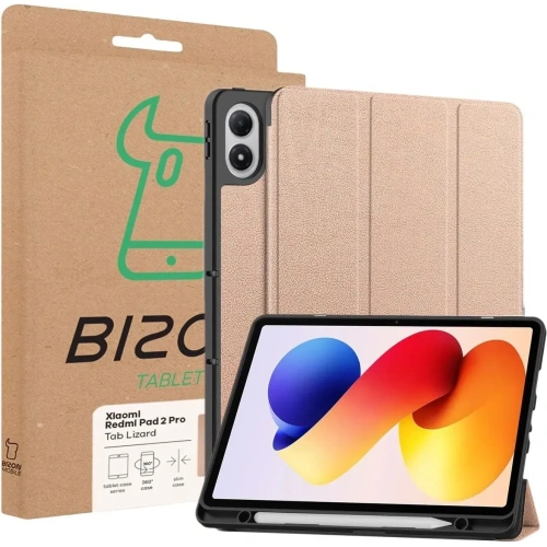 Etui z klapką Bizon Case Tab Lizard do Xiaomi Redmi Pad 2 Pro różowozłote