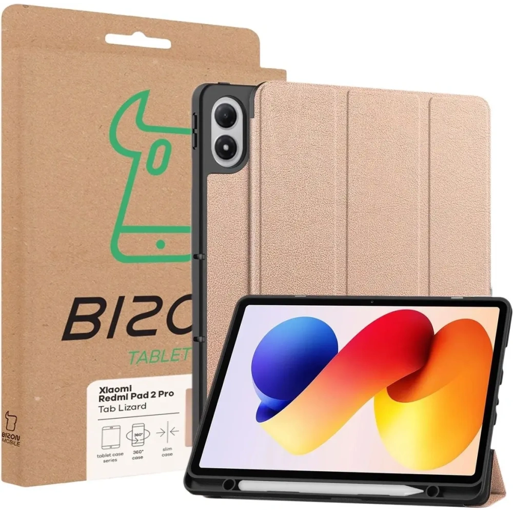 Etui z klapką Bizon Case Tab Lizard do Xiaomi Redmi Pad 2 Pro różowozłote