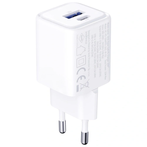 Ładowarka sieciowa 3MK Hyper Charger PD 33W GaN QC4+ PPS AFC FCP SCP USB-A + USB-C biały