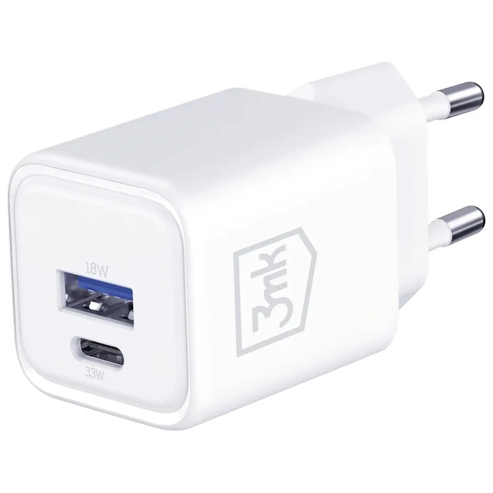Ładowarka sieciowa 3MK Hyper Charger PD 33W GaN QC4+ PPS AFC FCP SCP USB-A + USB-C biały