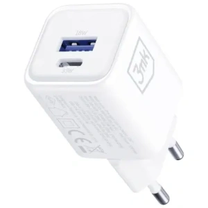 Ładowarka sieciowa 3MK Hyper Charger PD 33W GaN QC4+ PPS AFC FCP SCP USB-A + USB-C biały