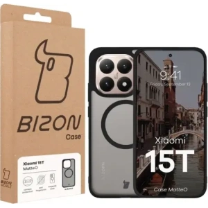 Etui z pierścieniem magnetycznym Bizon Case MatteO do Xiaomi 15T przydymione-czarne