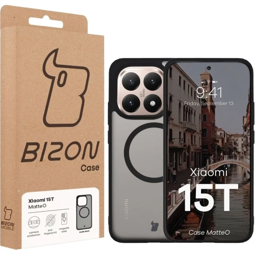 Etui z pierścieniem magnetycznym Bizon Case MatteO do Xiaomi 15T przydymione-czarne