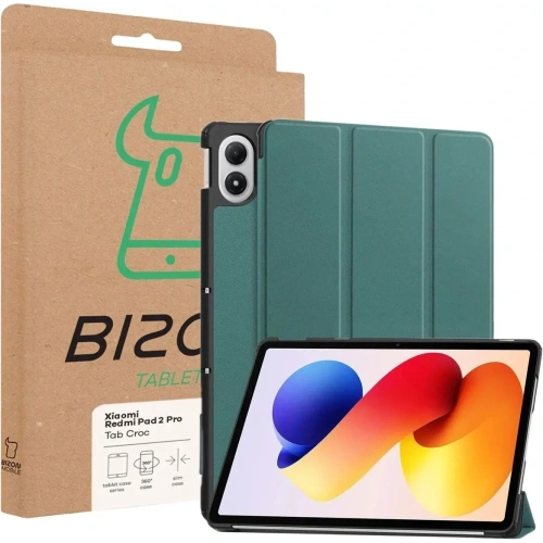 Etui z klapką Bizon Case Tab Croc do Xiaomi Redmi Pad 2 Pro ciemnozielone