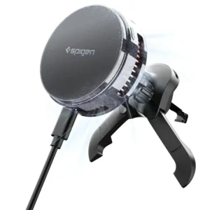 Uchwyt samochodowy do kratki z ładowarką indukcyjną Spigen Essential EV25MFAQ Qi2.2 Peltier Magnetic MagSafe Vent Car Mount Wireless Charger Black