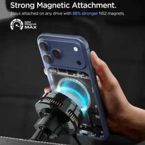 Uchwyt samochodowy do kratki z ładowarką indukcyjną Spigen Essential EV25MFAQ Qi2.2 Peltier Magnetic MagSafe Vent Car Mount Wireless Charger Black