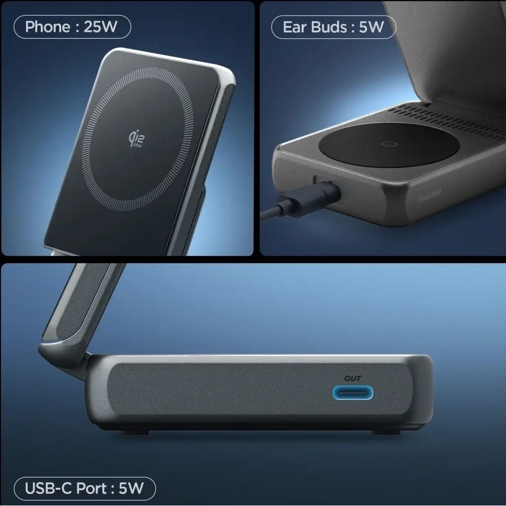 Ładowarka indukcyjna Spigen Essential EF302MOQ Qi 2.2 2in1 Magnetic MagSafe Wireless Charger Black