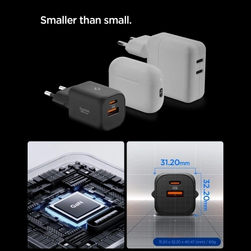 Ładowarka sieciowa Spigen Essential EE352EU USB-A, USB-C Network Charger 35W Black