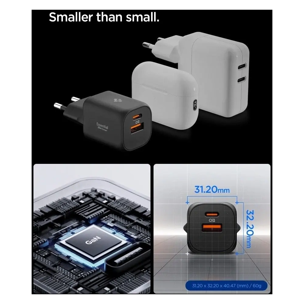 Ładowarka sieciowa Spigen Essential EE352EU USB-A, USB-C Network Charger 35W Black