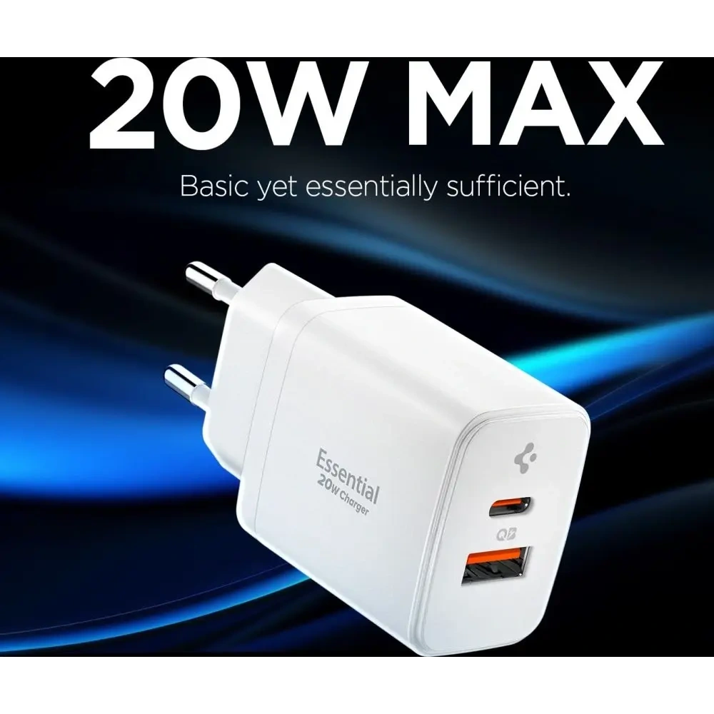 Ładowarka sieciowa Spigen Essential EE202EU USB-A, USB-C Network Charger 20W White