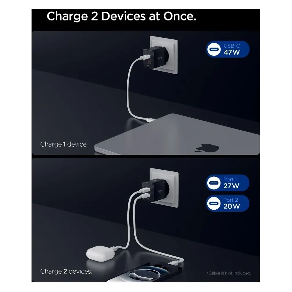 Ładowarka sieciowa Spigen Essential EE472EU 2xUSB-C Network Charger 47W Black
