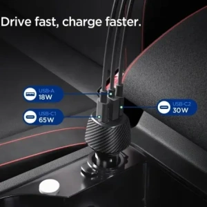 Ładowarka samochodowa Spigen Essential EV1133 USB-A 18W, USB-C 30W, USB-C 65W Car Charger 113W Black