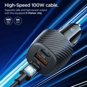 Ładowarka samochodowa Spigen Essential EV1133 USB-A 18W, USB-C 30W, USB-C 65W Car Charger 113W Black