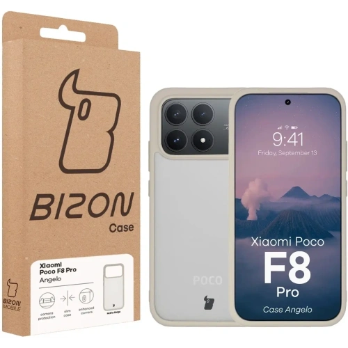 Etui Bizon Case Angelo do Xiaomi POCO F8 Pro półprzezroczyste z beżową ramką