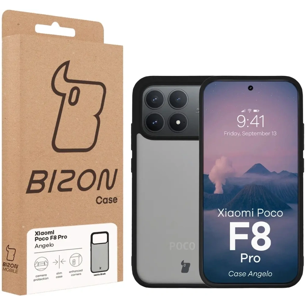 Etui Bizon Case Angelo do Xiaomi POCO F8 Pro przydymione z czarną ramką