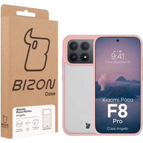 Etui Bizon Case Angelo do Xiaomi POCO F8 Pro półprzezroczyste z jasnoróżową ramką