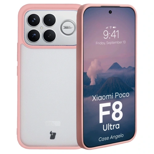 Etui Bizon Case Angelo do Xiaomi POCO F8 Ultra półprzezroczyste z jasnoróżową ramką